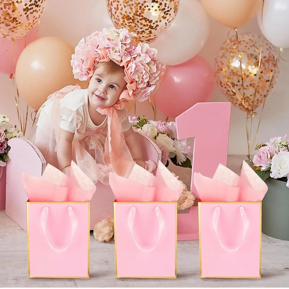 5 Pack Metallic Paper Gift Bags with Handle and Tissue 9 x 7 x 3.1